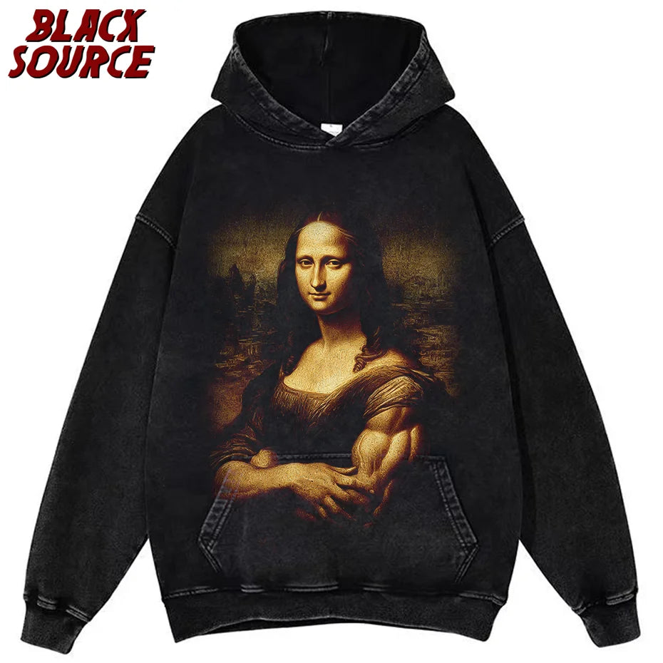 T380 Funny Mona Lisa Fitness T-shirt Muscles Gym Casual Graphic Short Sleeve T-shirts Unisex Fashion Casual Oversized T Shirt